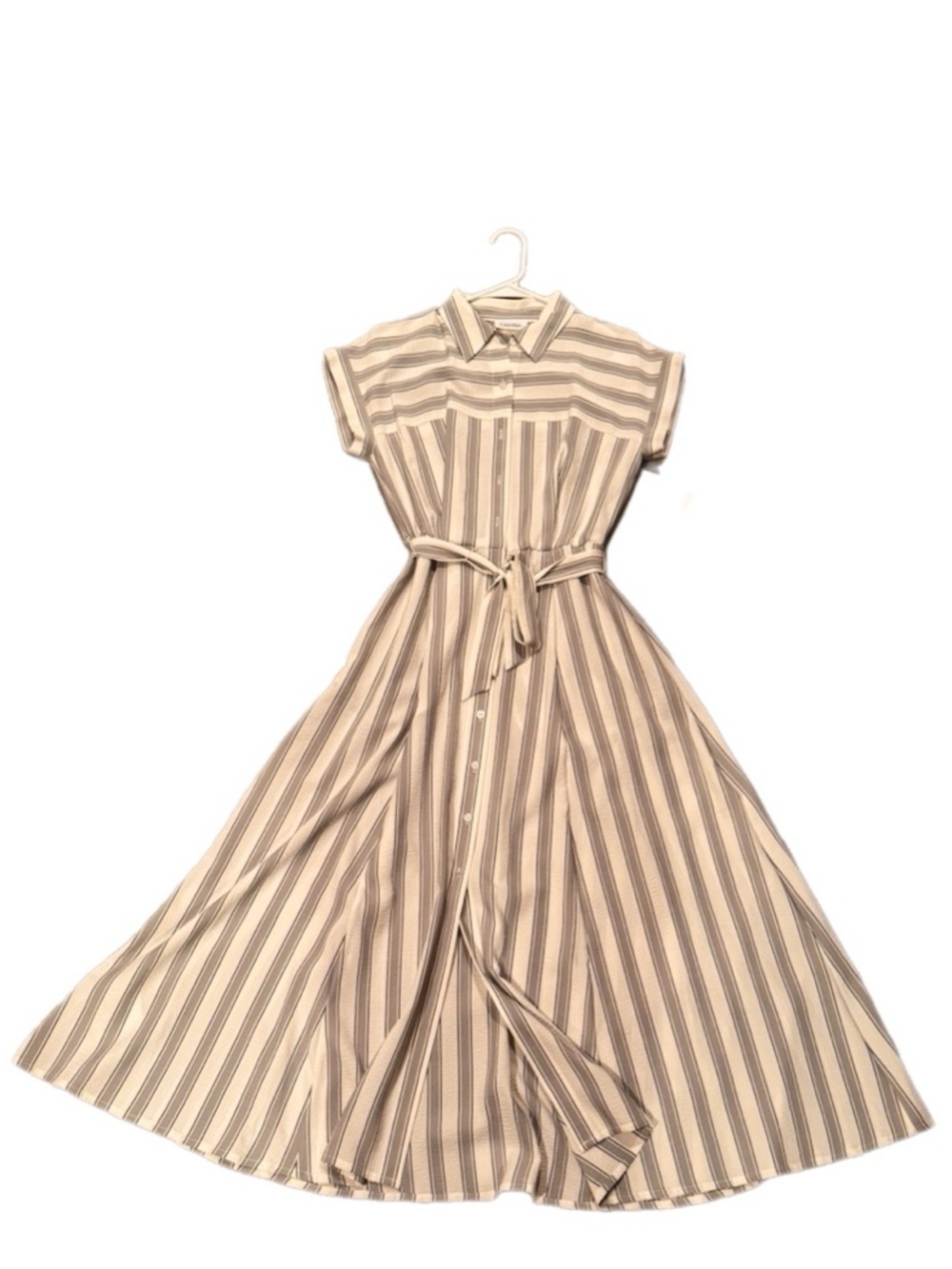 Calvin Klein Gray and White Striped Tie-Waist Shirt Dress Women’s Size 4 NWT